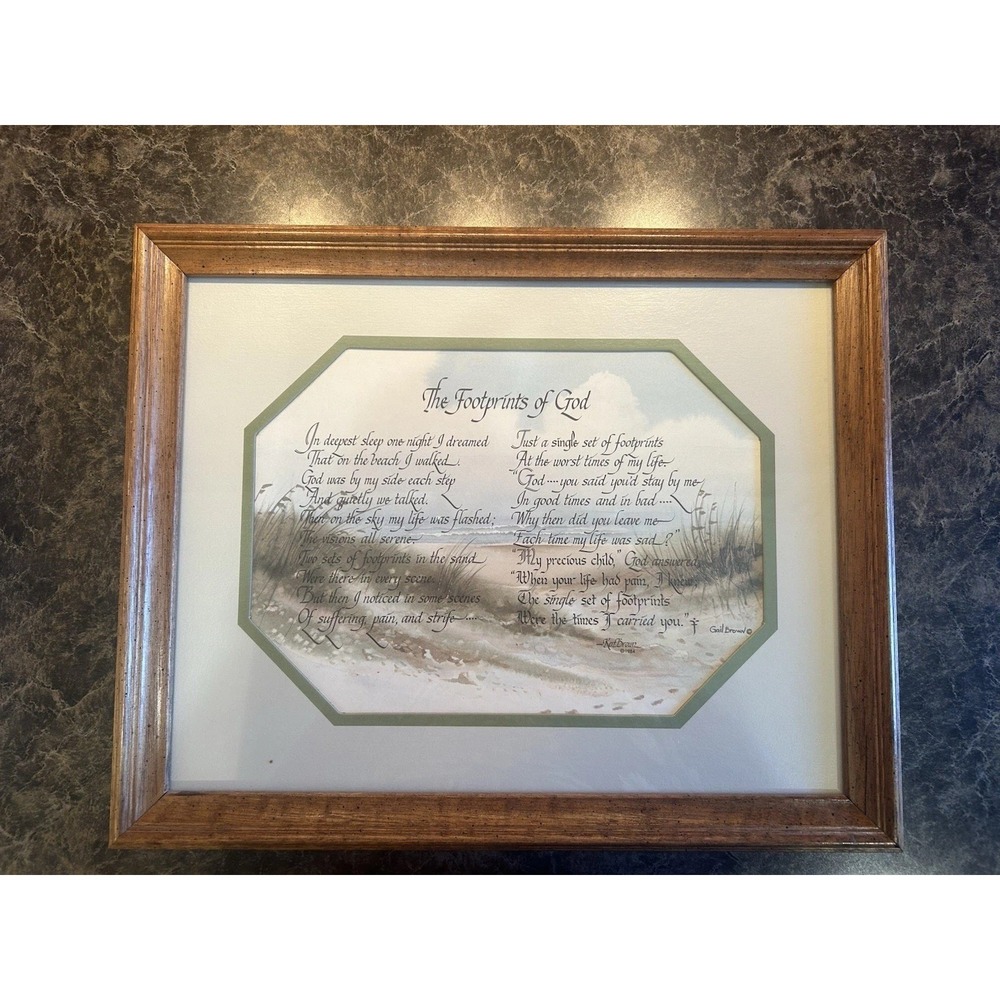 Vintage 'The Footprints Of God' 1984 Poem Picture Frame 15"x12" Ken Brown